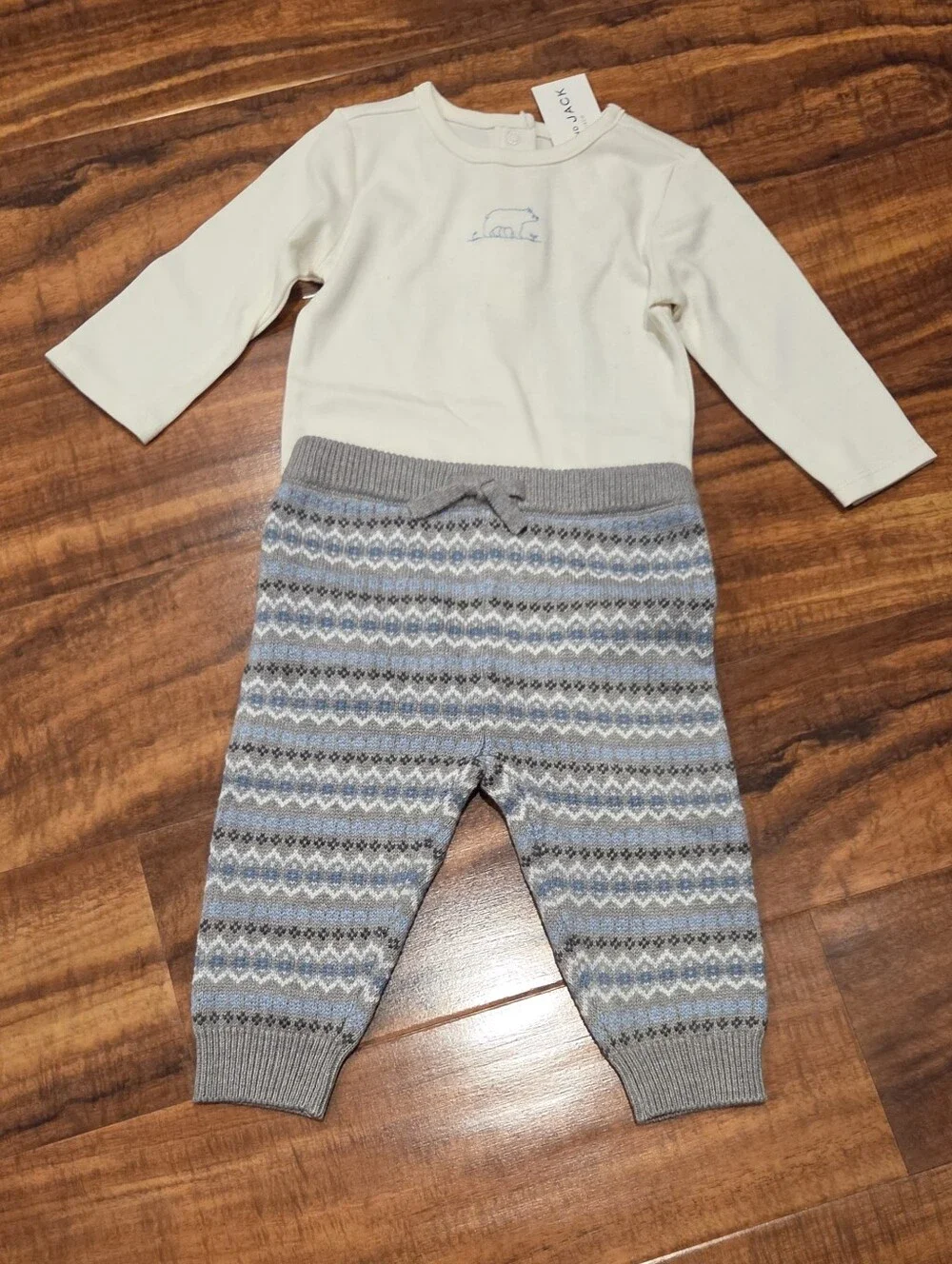 Janie and Jack NWT 3-6 months bear bodysuit & blue/gray fair isle sweater pants